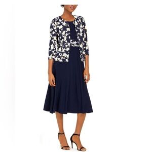 Jessica Howard 2 piece Set Dress with Jacket 12 P Navy Blue